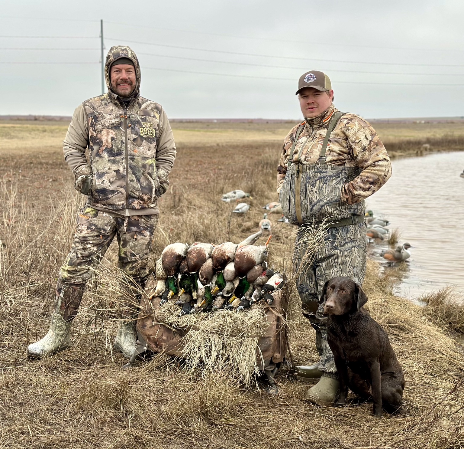 Two hunters and a dog with a successful field day